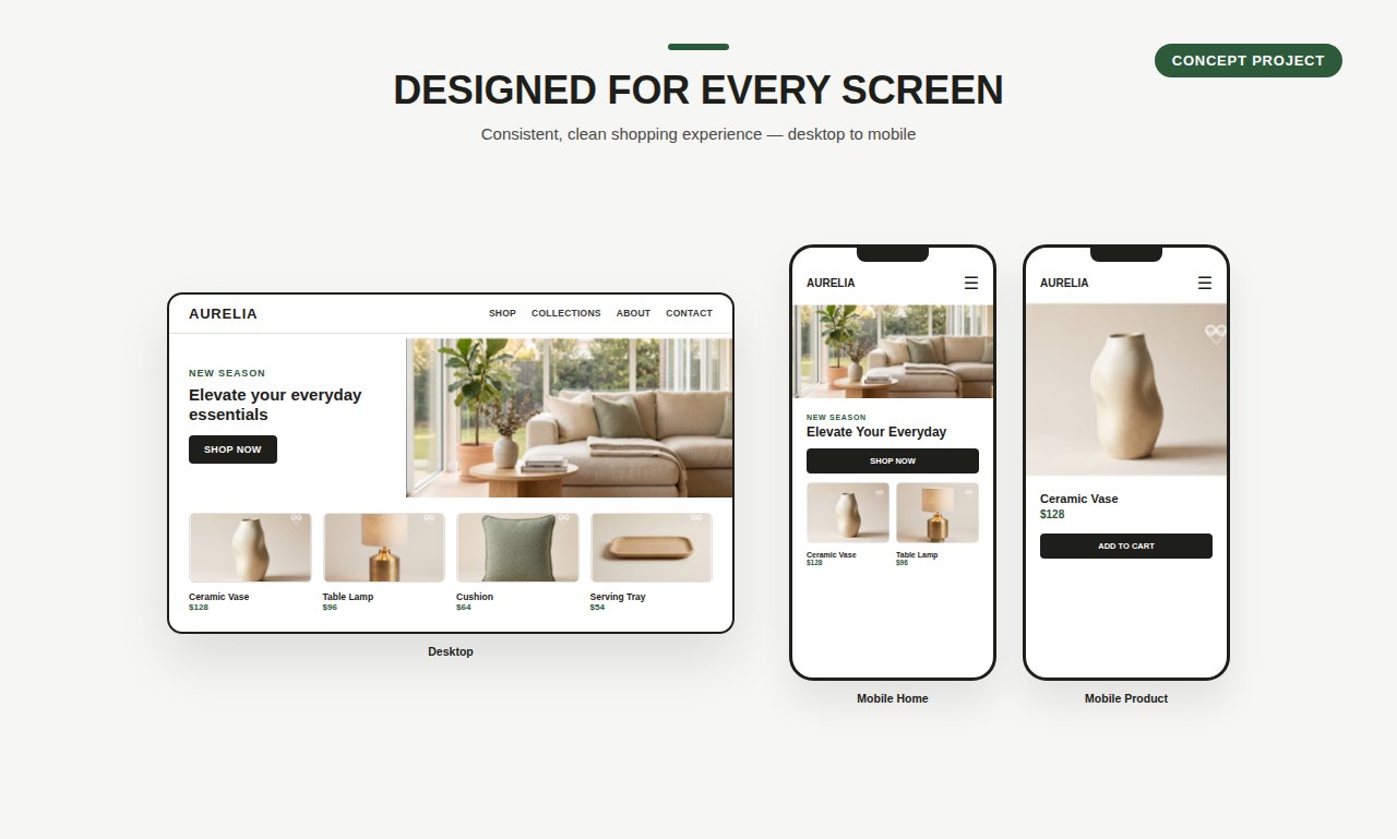 AURELIA concept store shown across desktop and mobile screens